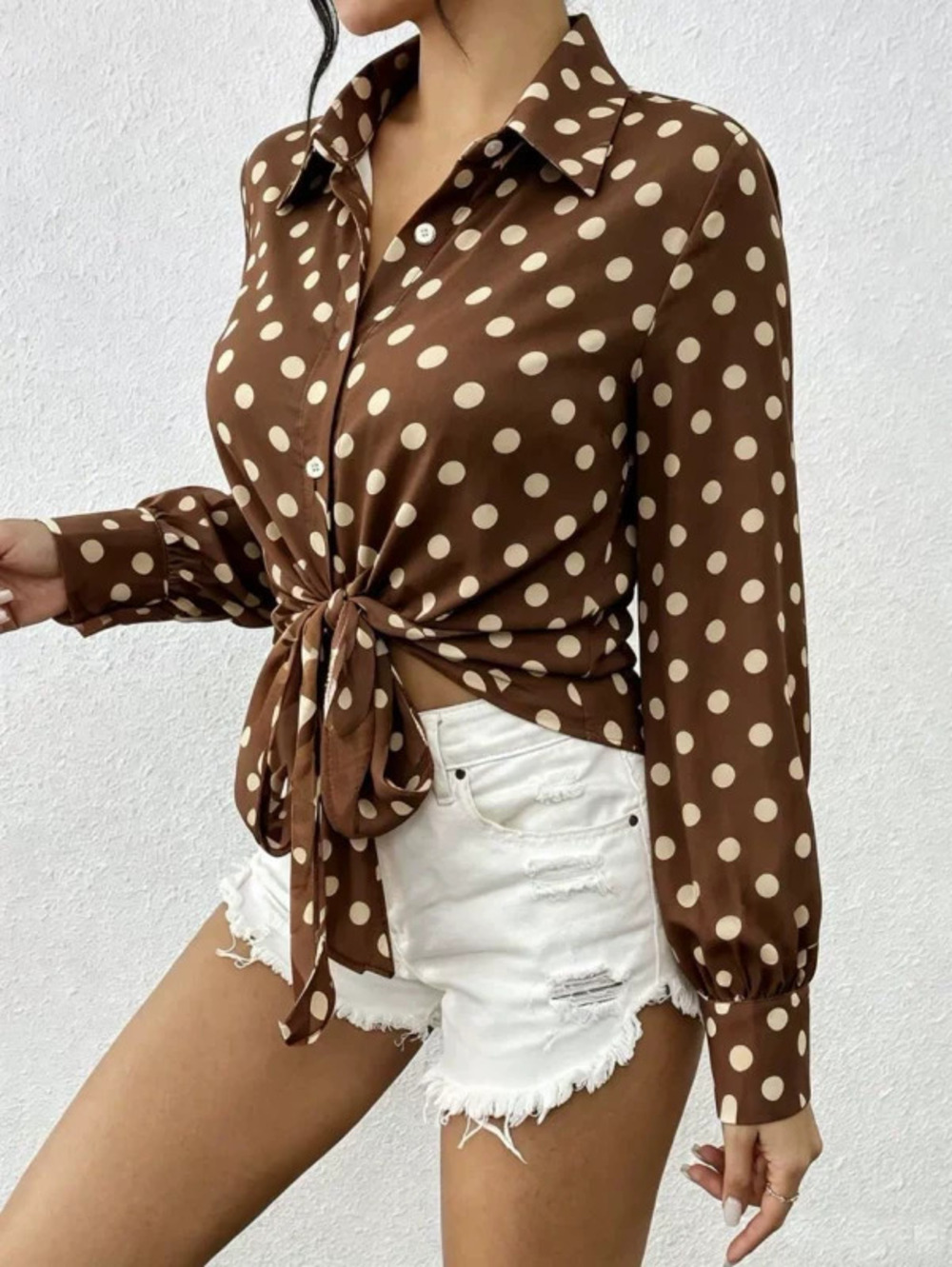 ZARA Polka Dot Long Sleeve Bow Tie Collar Blouse Office Top